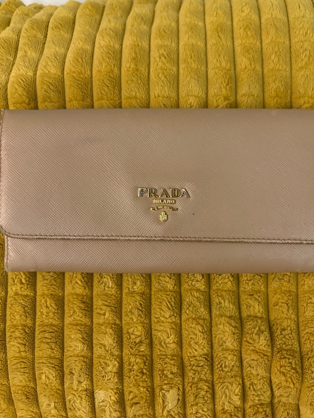 Prada Taupe Saffiano Leather Wallet with Gold Logo